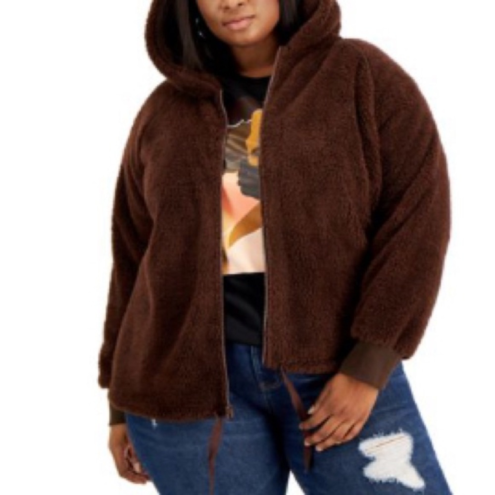 Rebellious One Trendy Plus Size Zip-Front Sherpa Hoodie SZ 2X